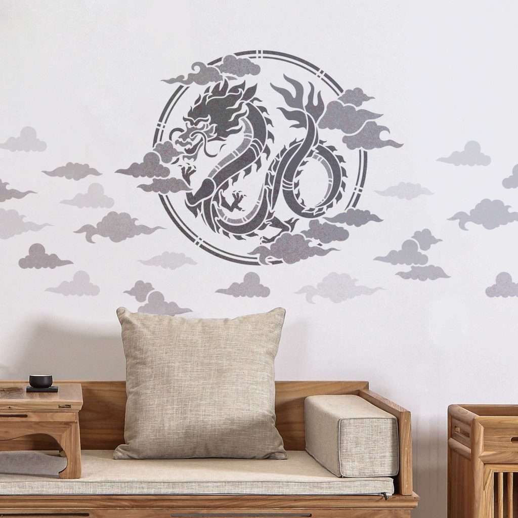 Pochoir Dragon Médiéval 30x30 Cm - En Plastique PET Pour Peinture Murale, Tissu, Artisanat - Modèle Fantastique